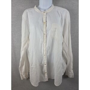Eileen‎ Fisher White Long Sleeve Button Down Shirt Organic Cotton Band Collar